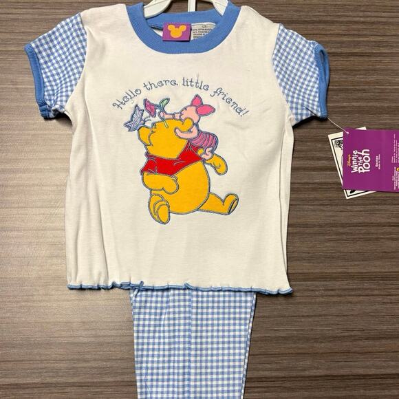 Disney Other - Vintage Disney Winnie the Pooh Gingham Set with Suspenders 3T